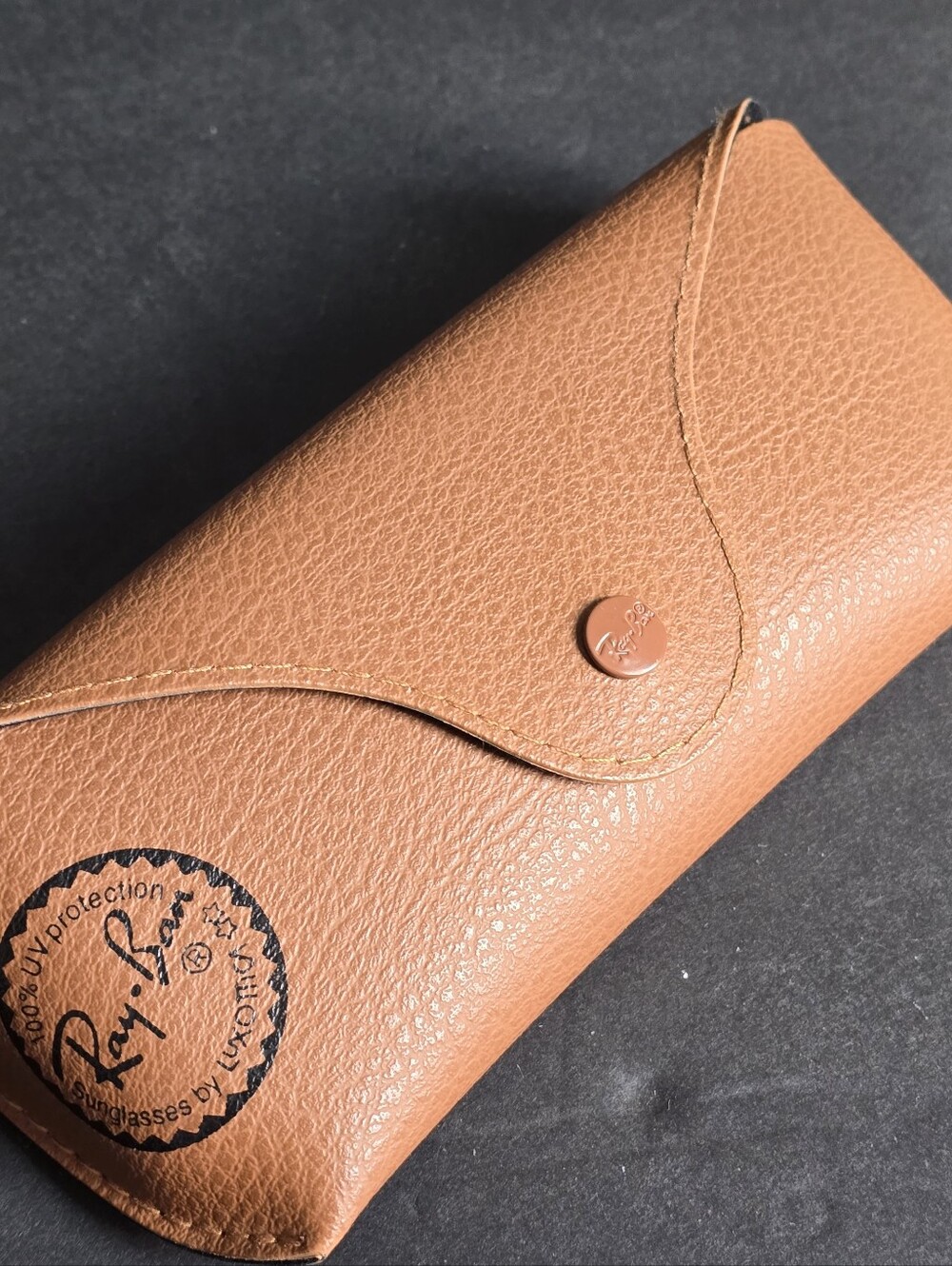 Ray-Ban Tan Leather Sunglasses Case - Snap Closure